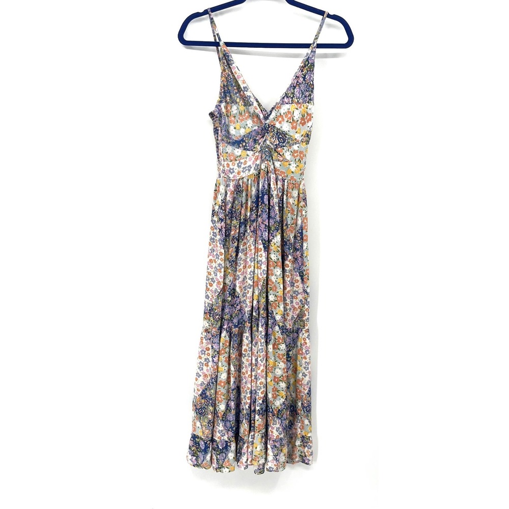 Angie boho fairycore ditsy floral sundress maxi dress patchwork vibe hippy M